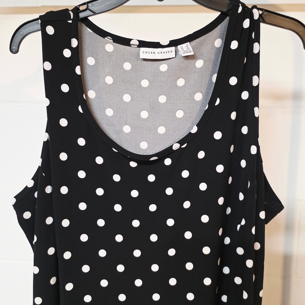Susan Graver Womens Plus 1X Black White Polka Dot Sleeveless Fit & Flare Dress - Picture 3 of 11
